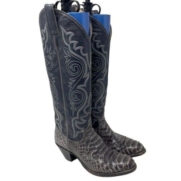 Justin hand made cowgirl boots 4B black and gray viper sopythana skin high - Picture 1 of 8